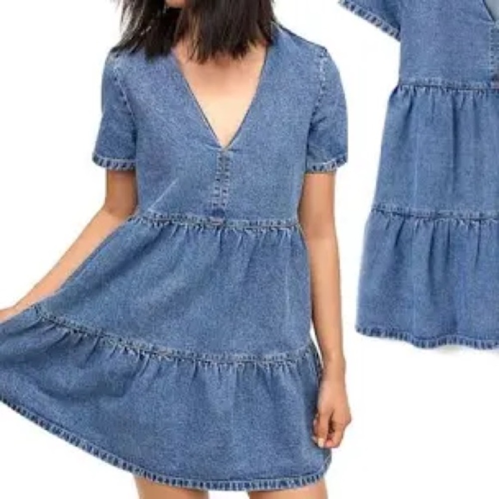 H&M Blue Denim Mini Dress L NWT